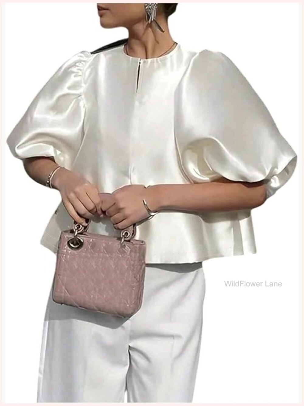 Satin Blouse Puff Sleeve Elegant Work Shirt Old Money Top